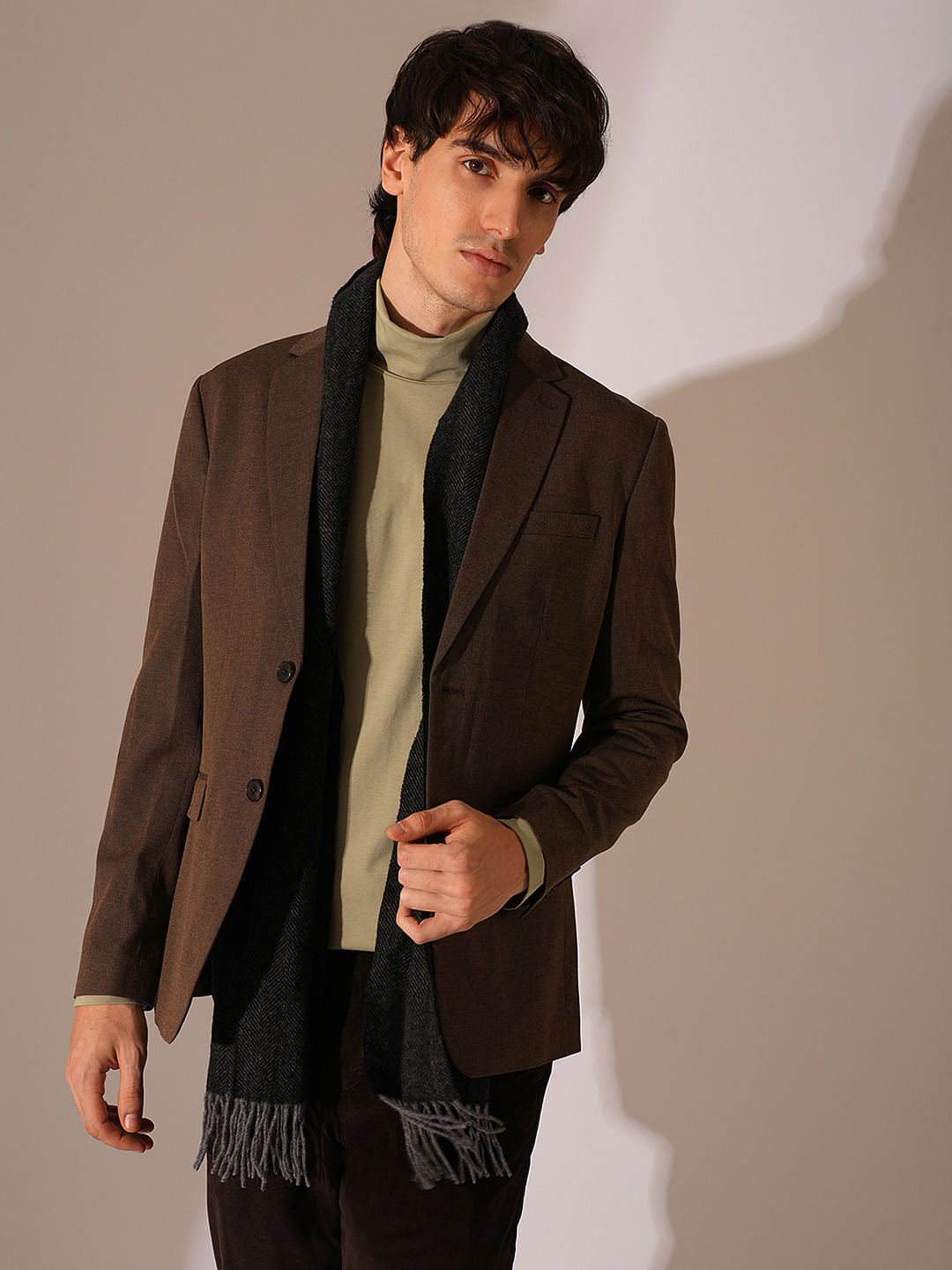 Beige Organic Cotton Roll Neck T-Shirt