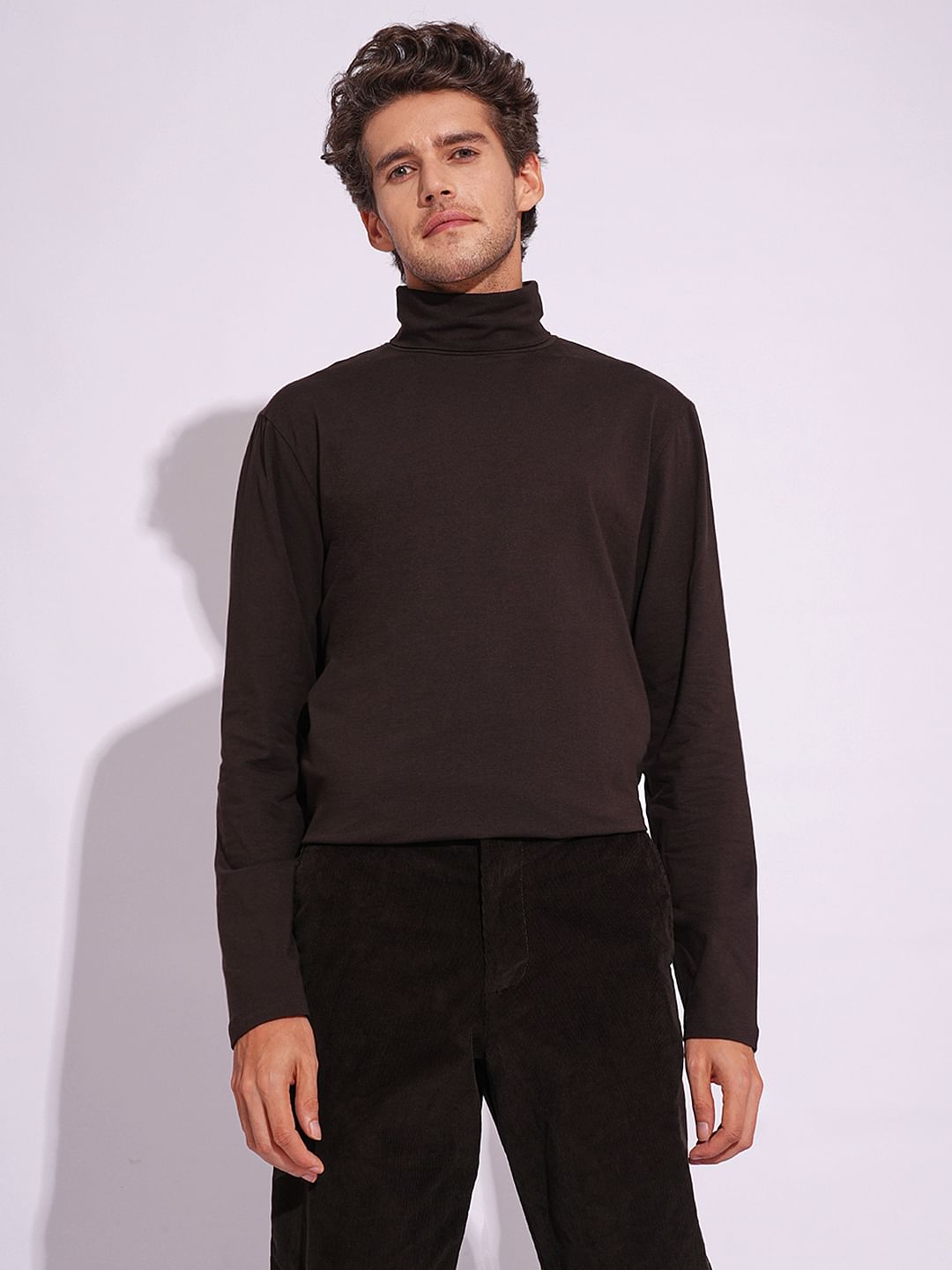 Brown Organic Cotton Turtleneck T-Shirt