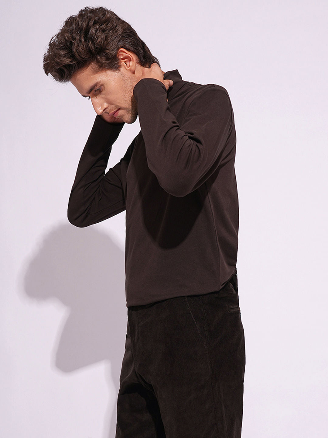 Brown Organic Cotton Turtleneck T-Shirt