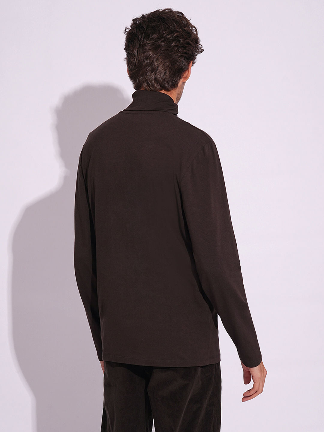 Brown Organic Cotton Turtleneck T-Shirt