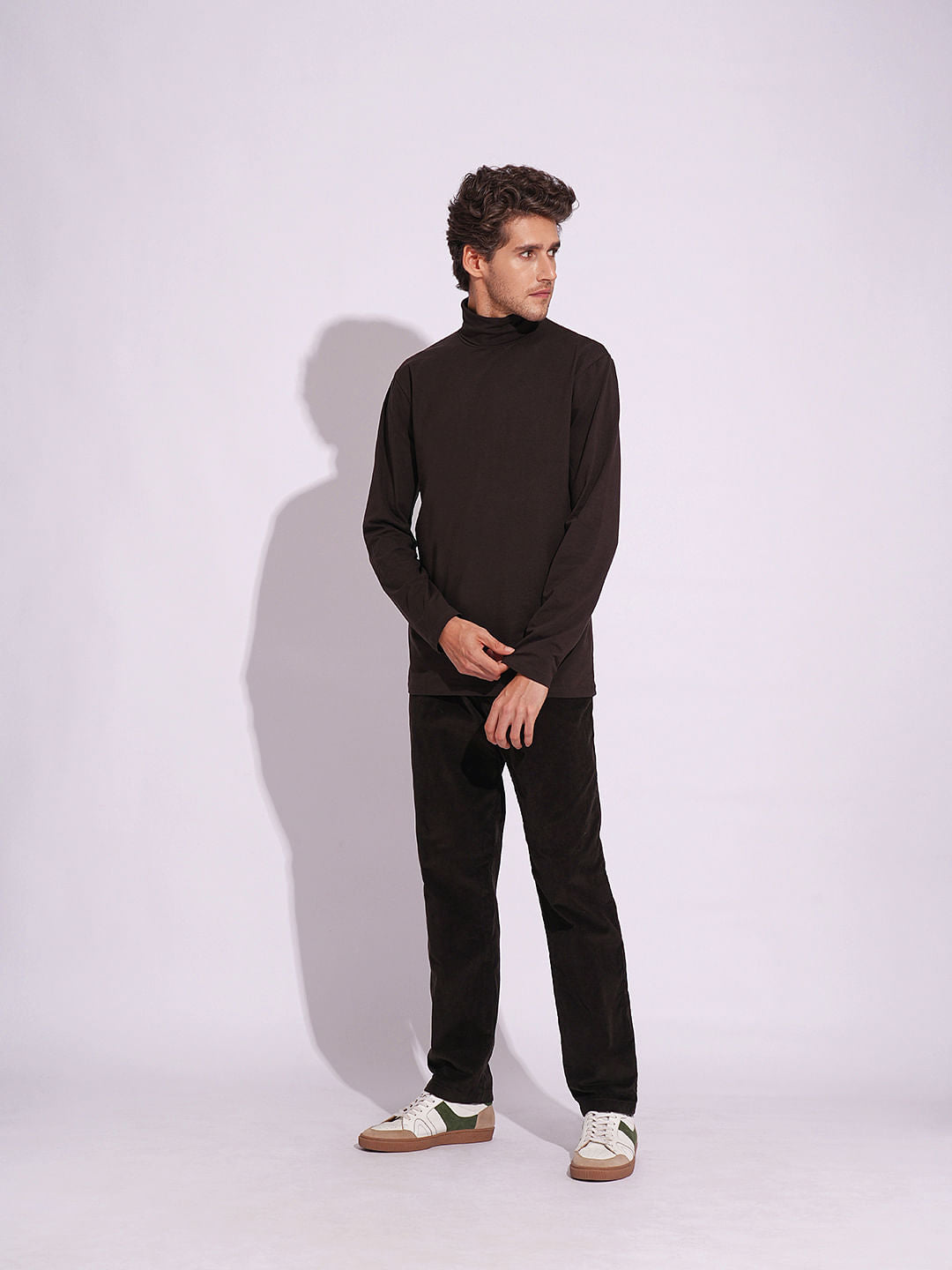 Brown Organic Cotton Turtleneck T-Shirt