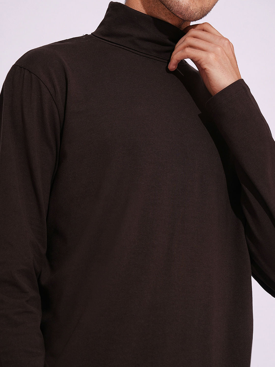 Brown Organic Cotton Turtleneck T-Shirt