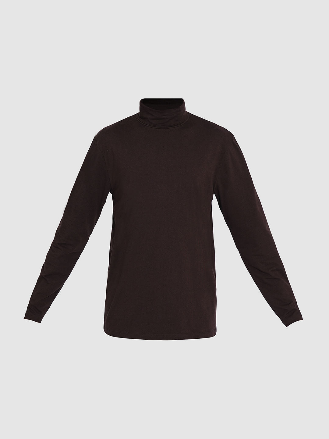 Brown Organic Cotton Turtleneck T-Shirt