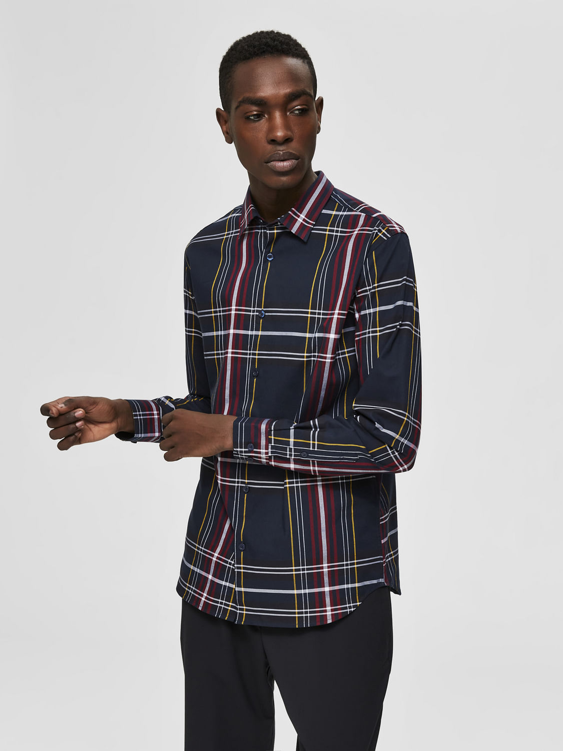 Navy Blue Check Full Sleeves Shirt