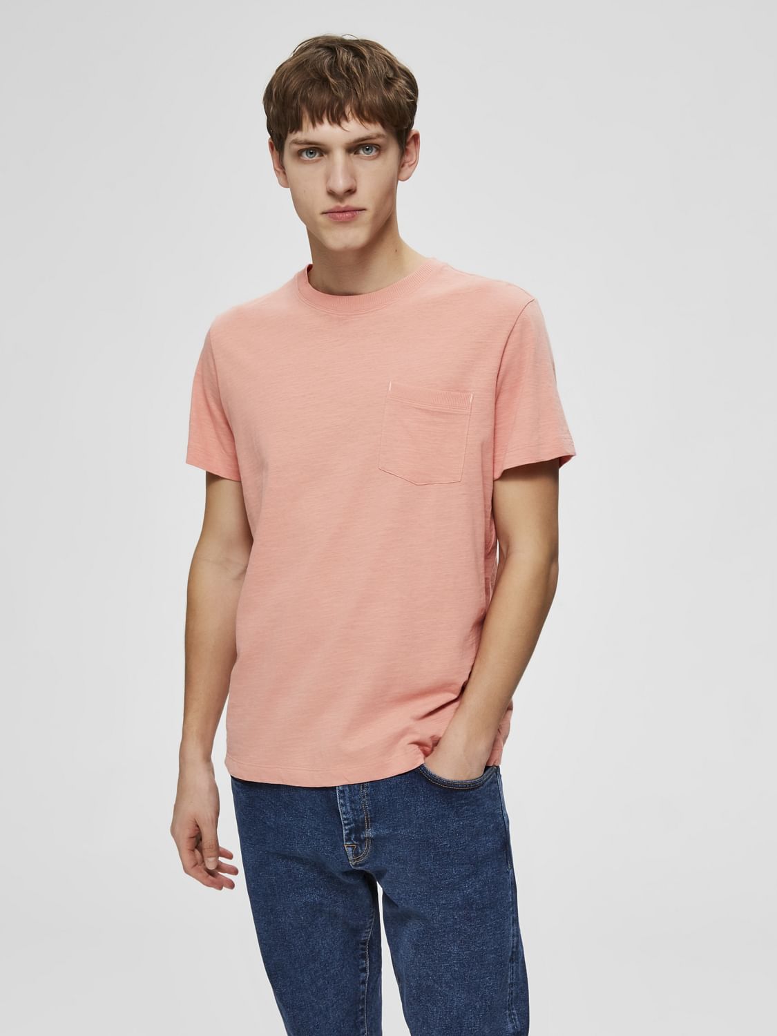 Pink Chest Pocket Crew Neck T-Shirt