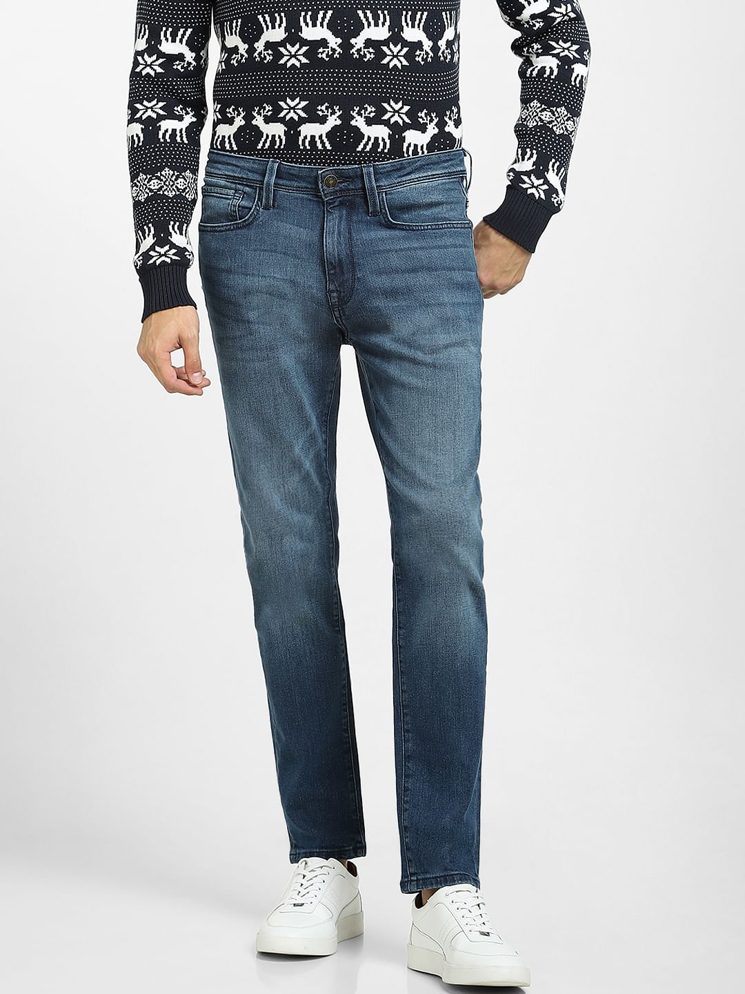 Blue Mid Rise Slim Fit Jeans