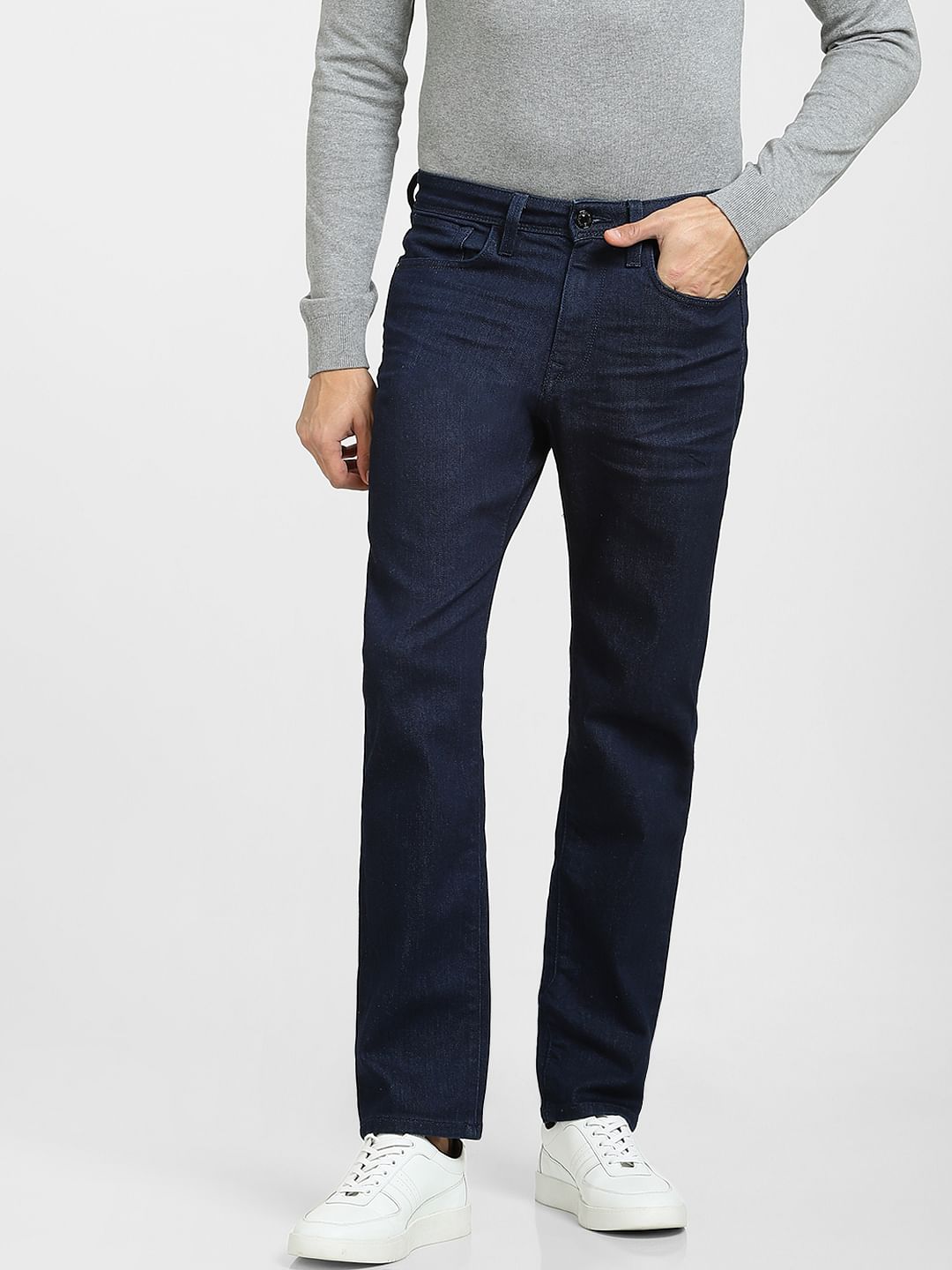 Dark Blue Mid Rise Straight Fit Jeans