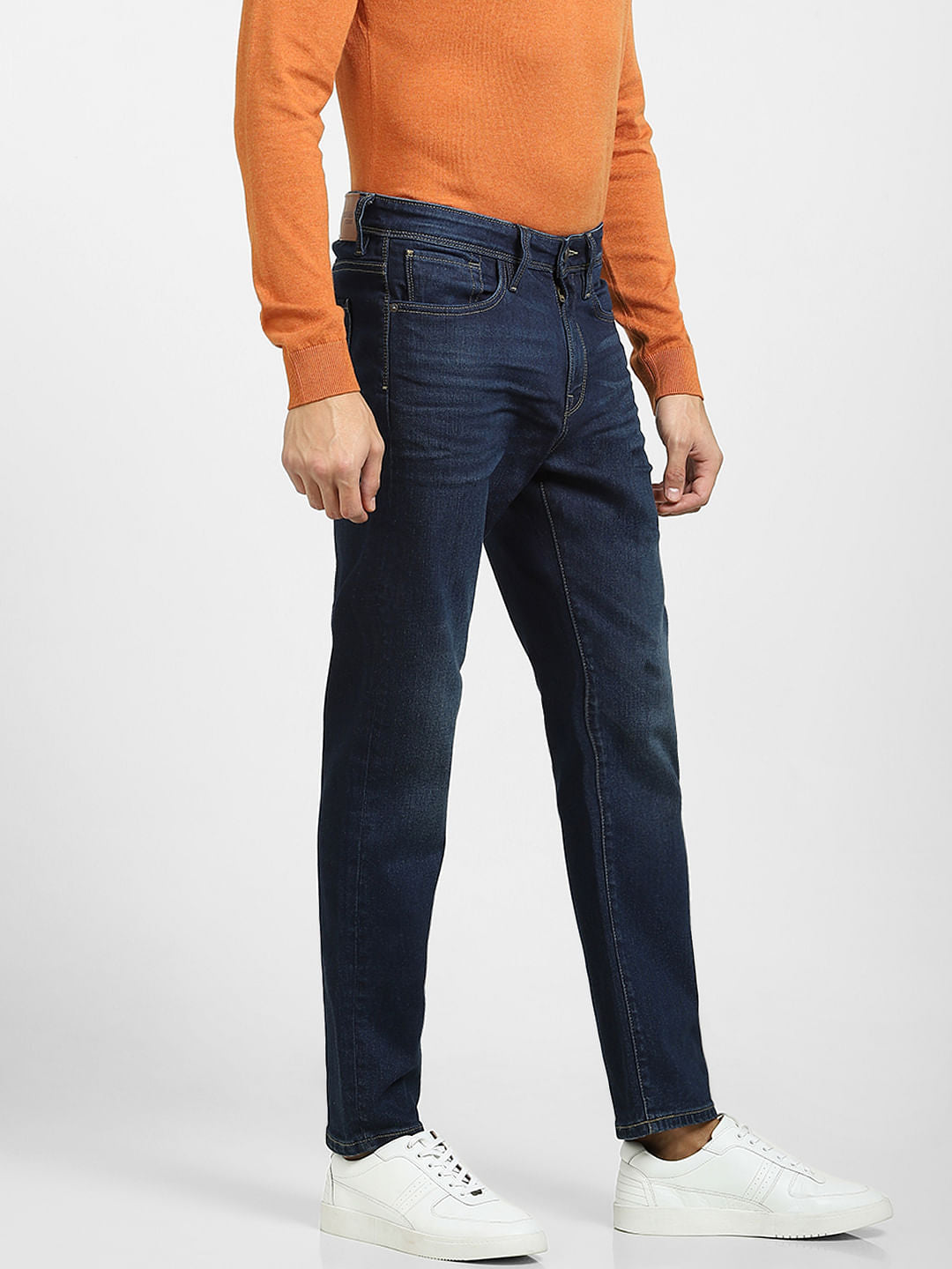 Blue Mid Rise Straight Fit Jeans
