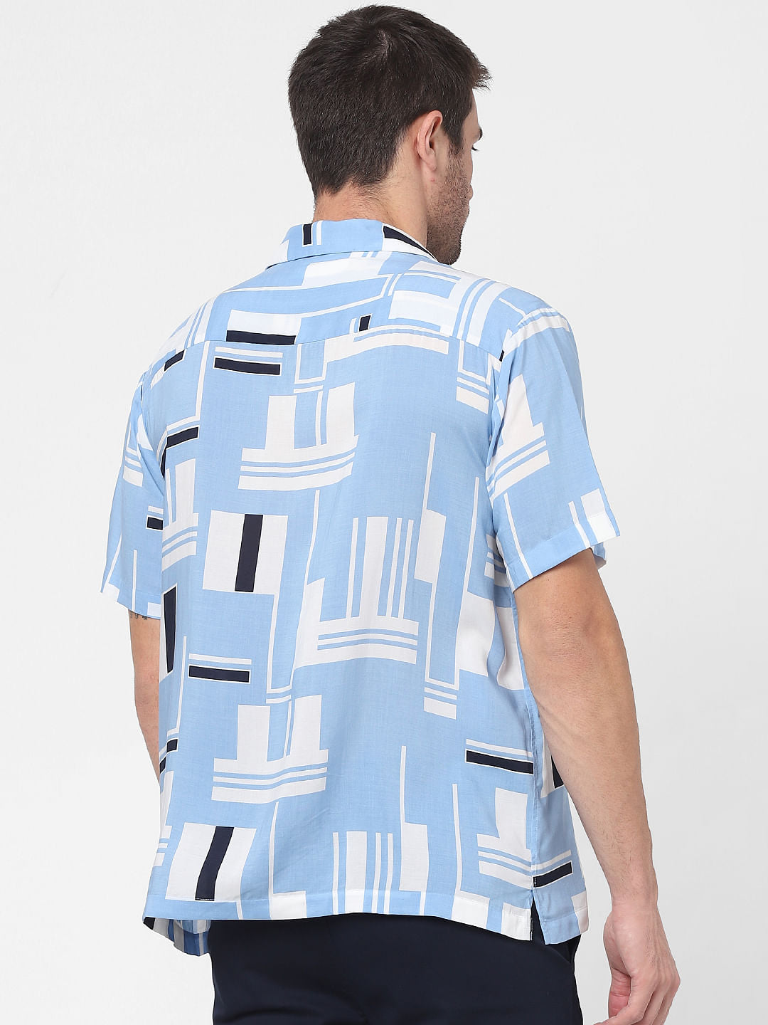 Blue Printed Cuban Collar Shirt