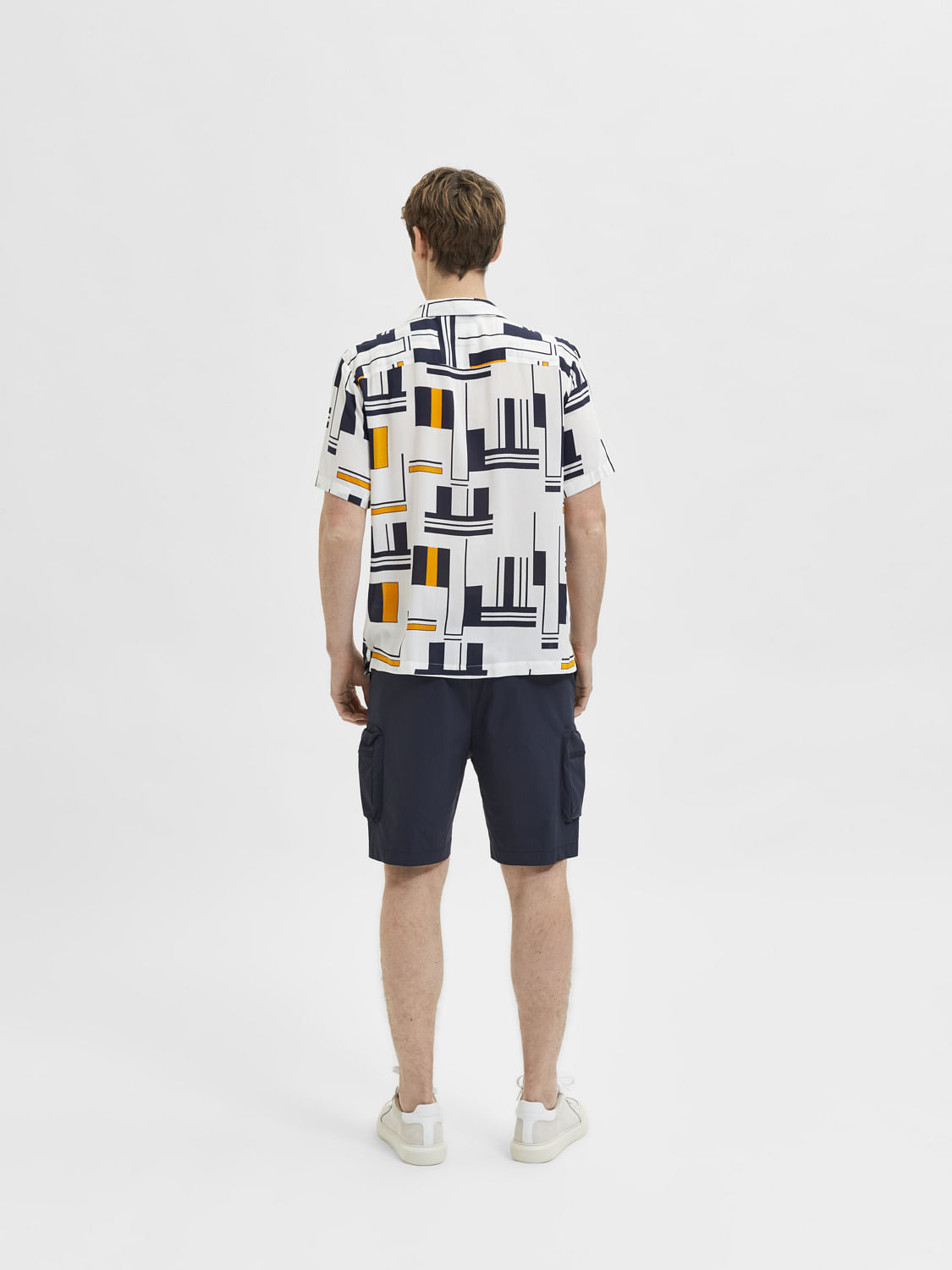 White Printed Cuban Collar Short Sleeves Shirt