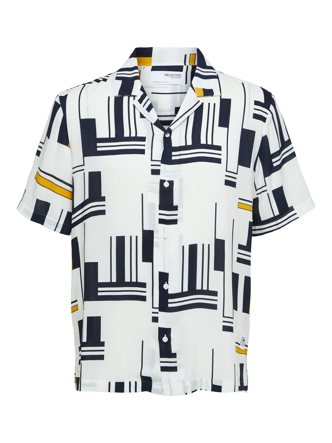 White Printed Cuban Collar Short Sleeves Shirt