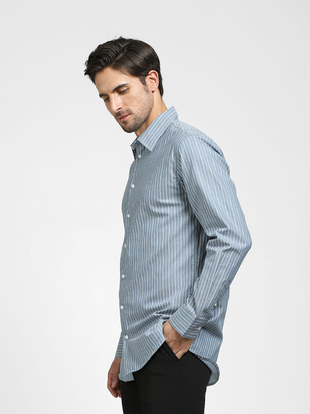 Blue Striped Full Sleeves Shirt