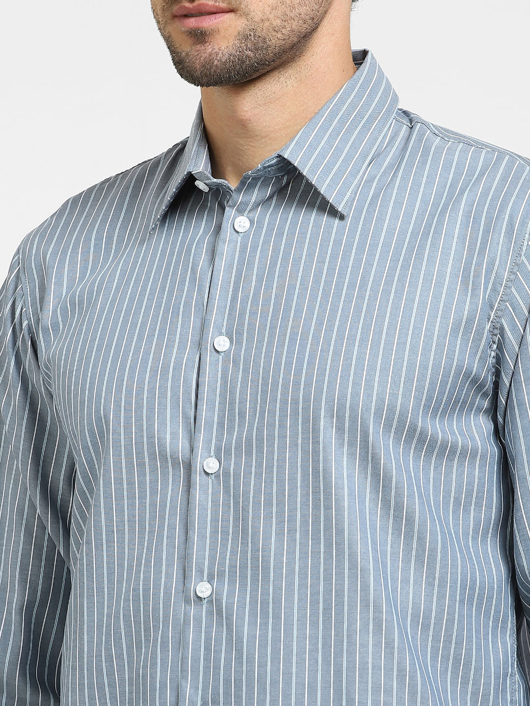 Blue Striped Full Sleeves Shirt