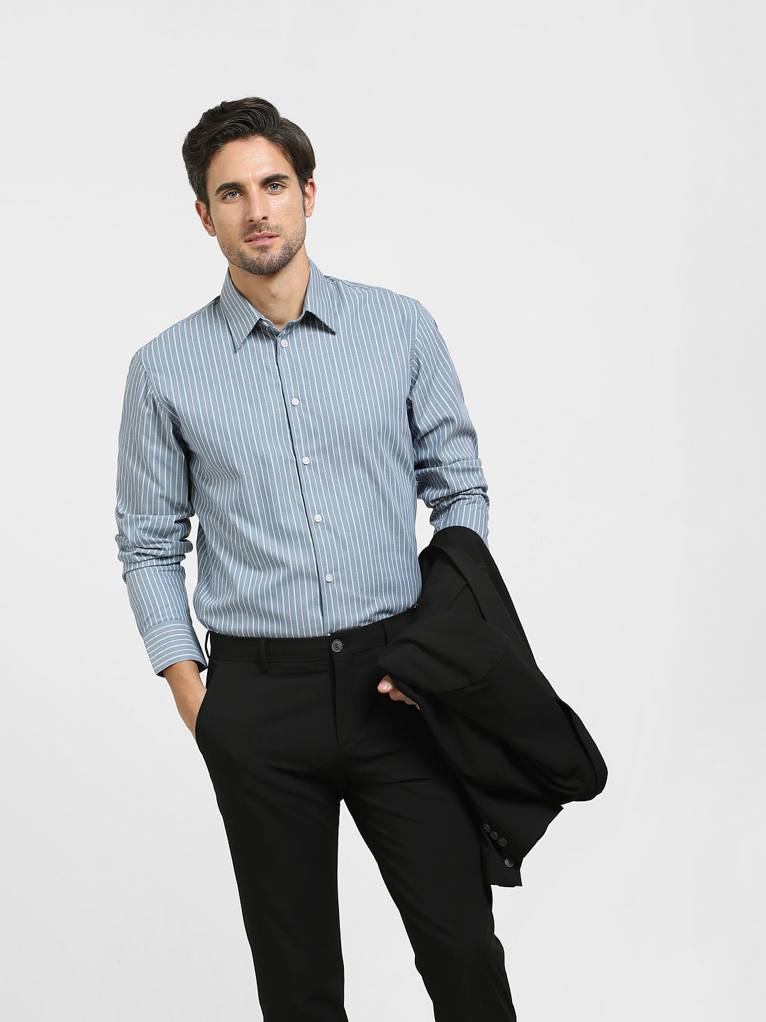 Blue Striped Full Sleeves Shirt