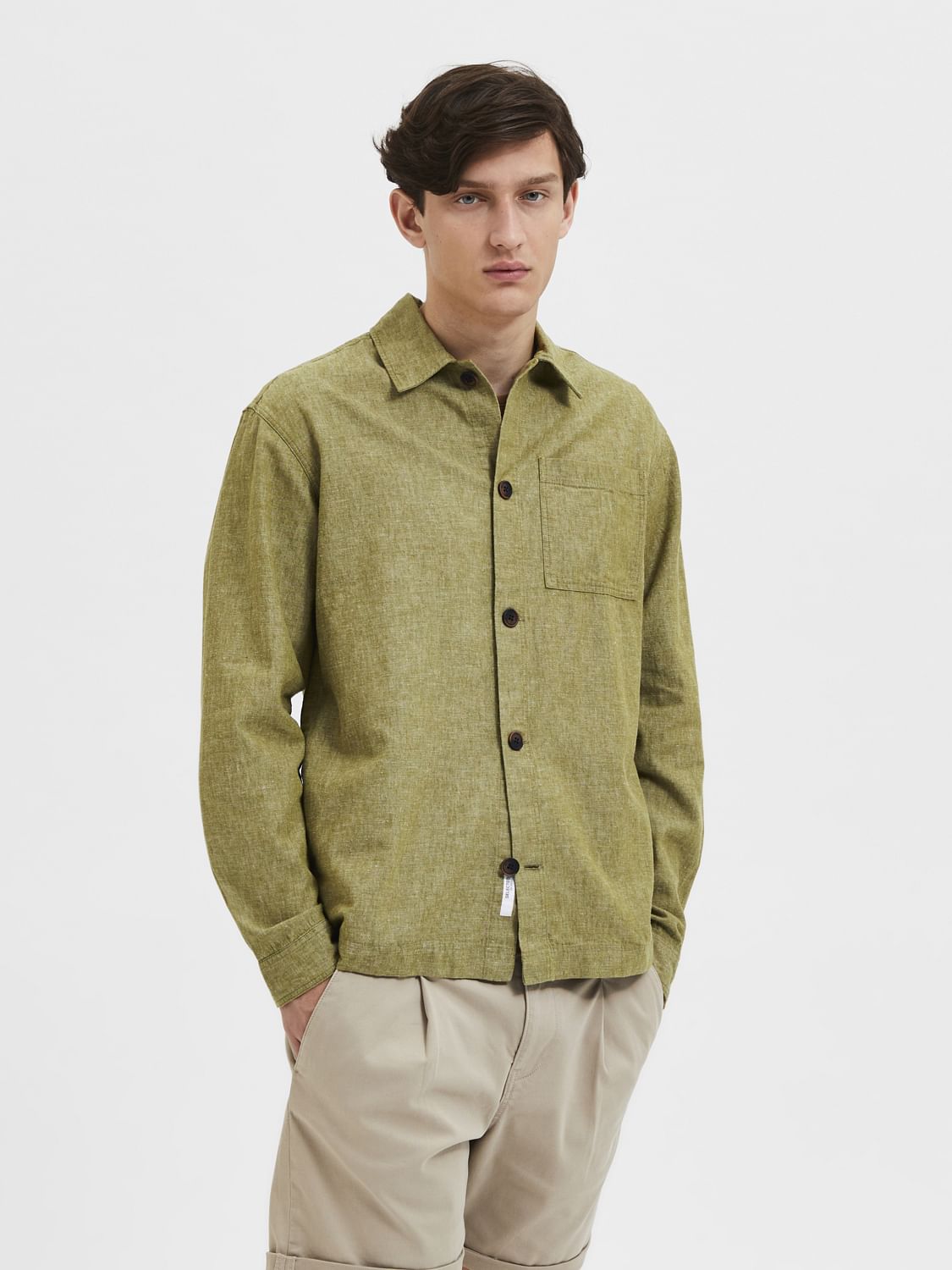Green Linen Overshirt