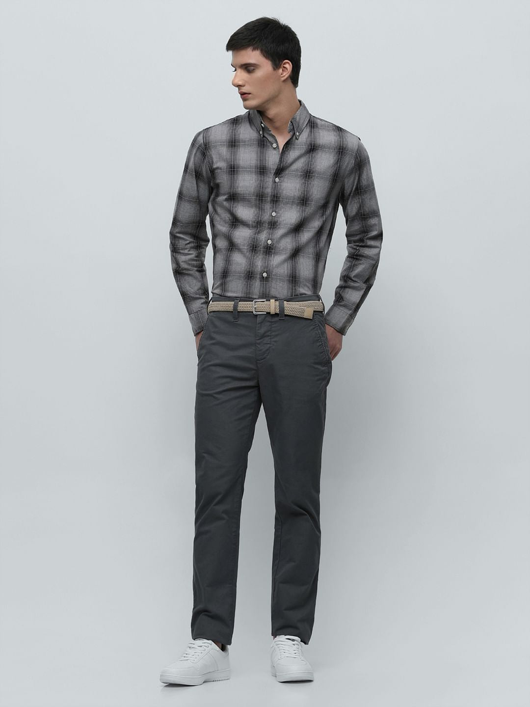 Grey Check Print Full Sleeves Shirt