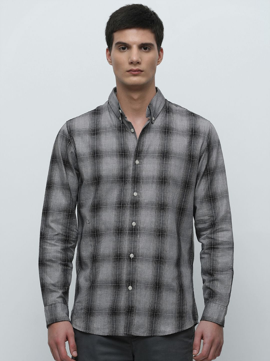Grey Check Print Full Sleeves Shirt