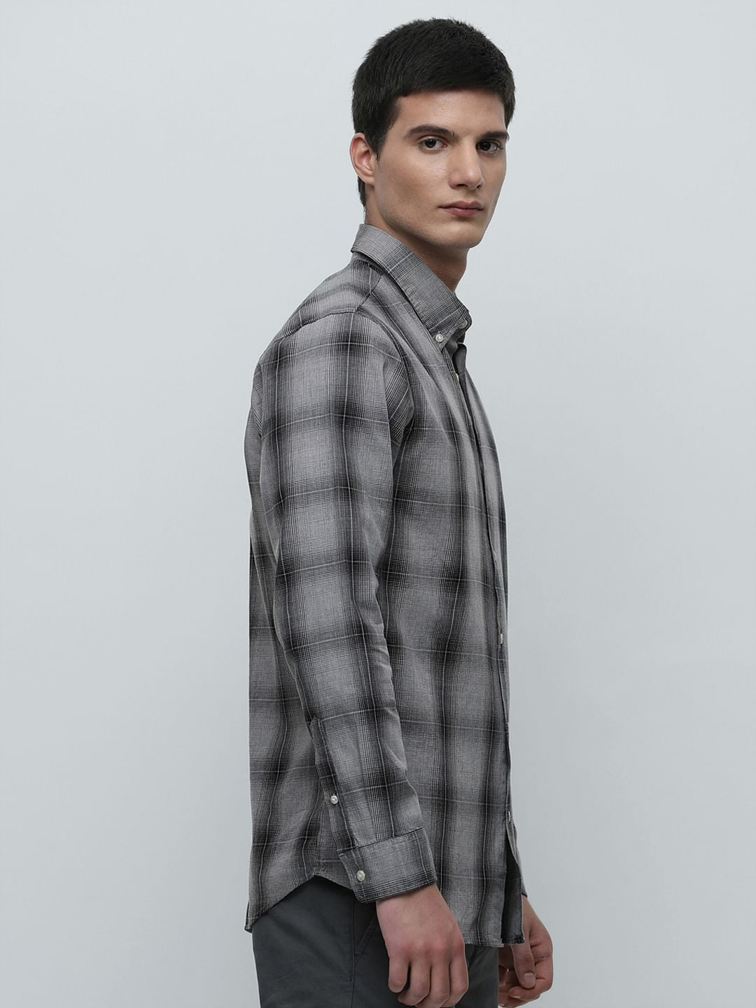 Grey Check Print Full Sleeves Shirt