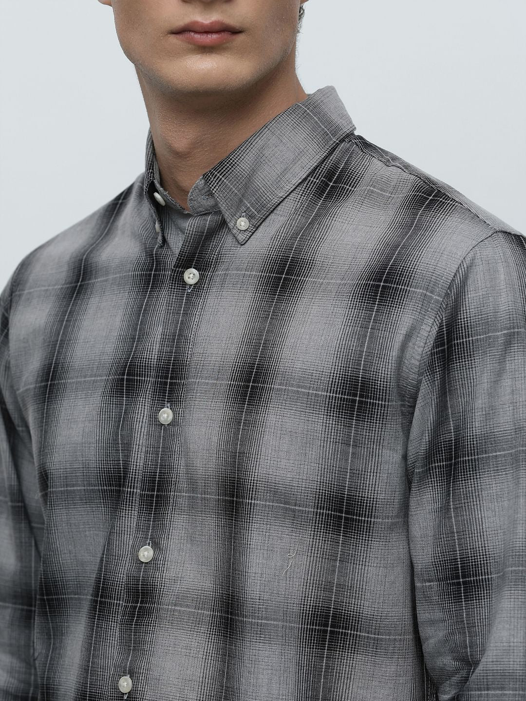 Grey Check Print Full Sleeves Shirt