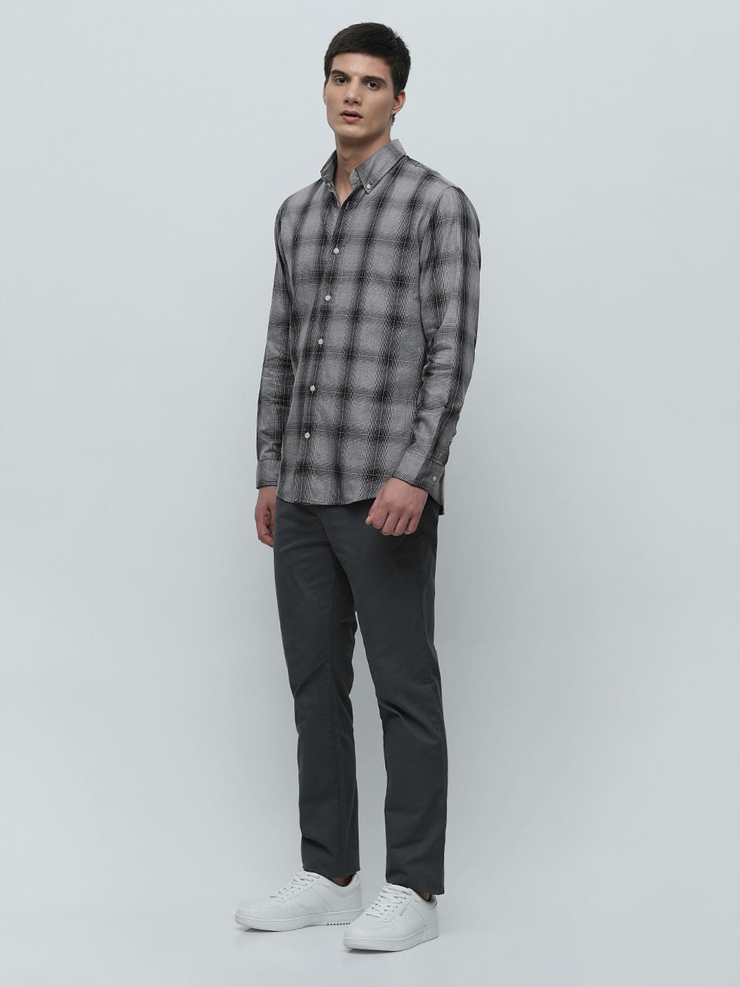 Grey Check Print Full Sleeves Shirt
