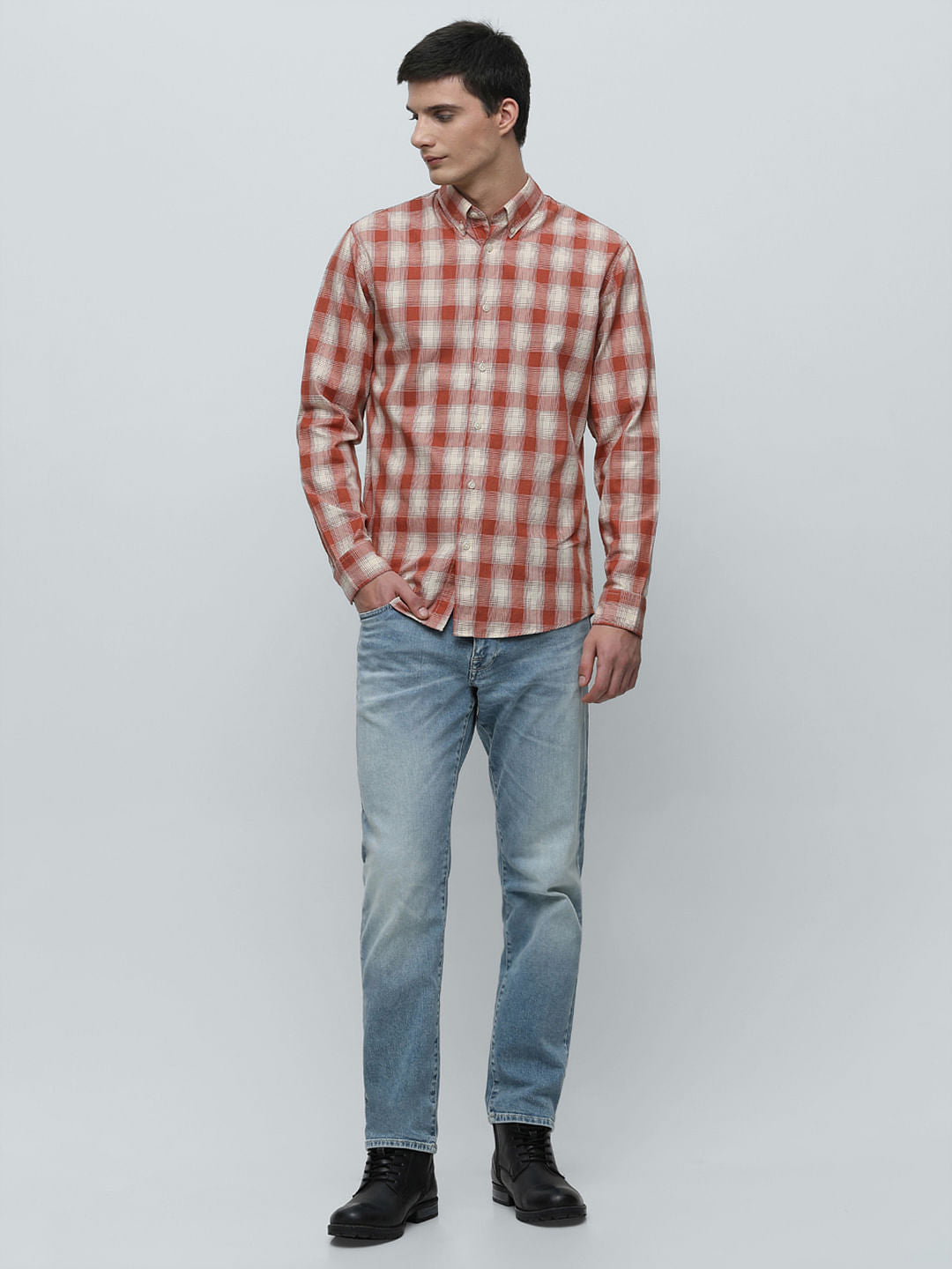 Red Check Button-Down Shirt