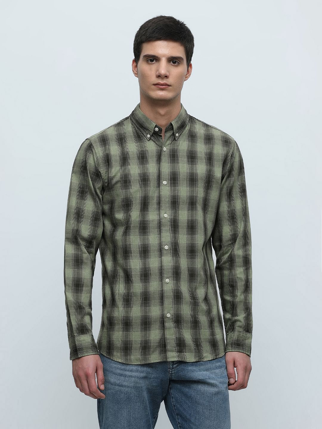Green Check Print Full Sleeves Shirt