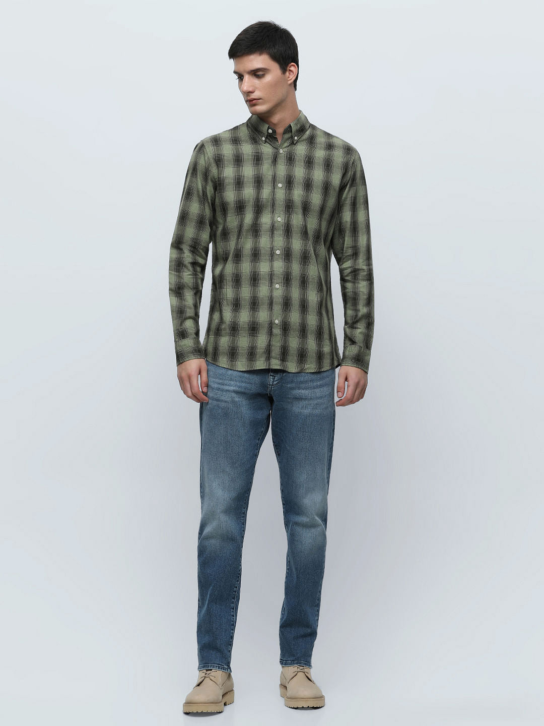 Green Check Print Full Sleeves Shirt