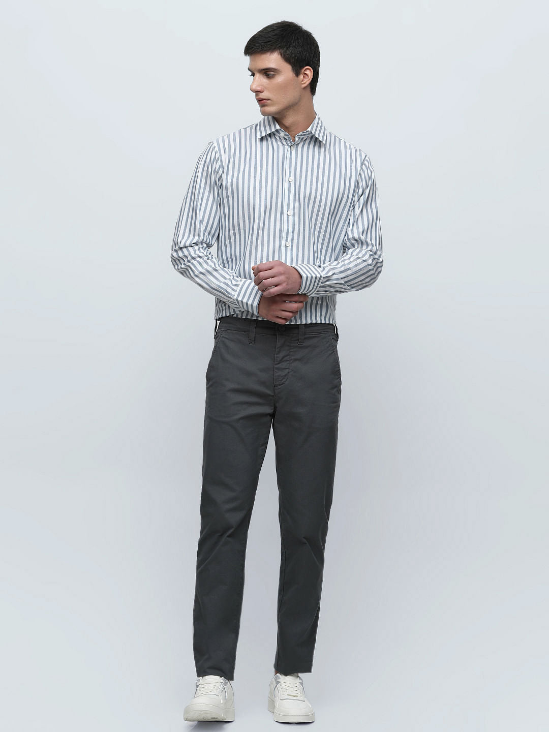 White Striped Formal Full Sleeves Shirt