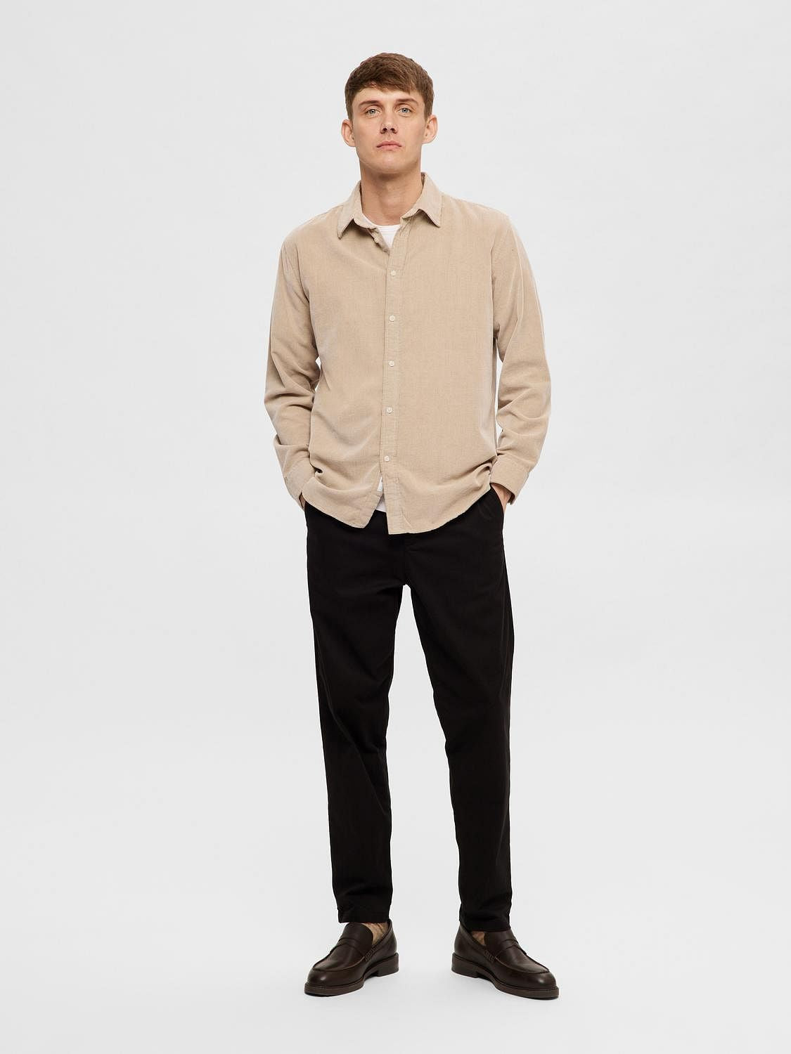 Beige Corduroy Full Sleeves Shirt