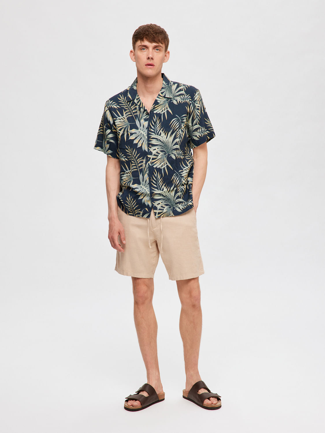 Blue Tropical Print Cuban Collar Shirt