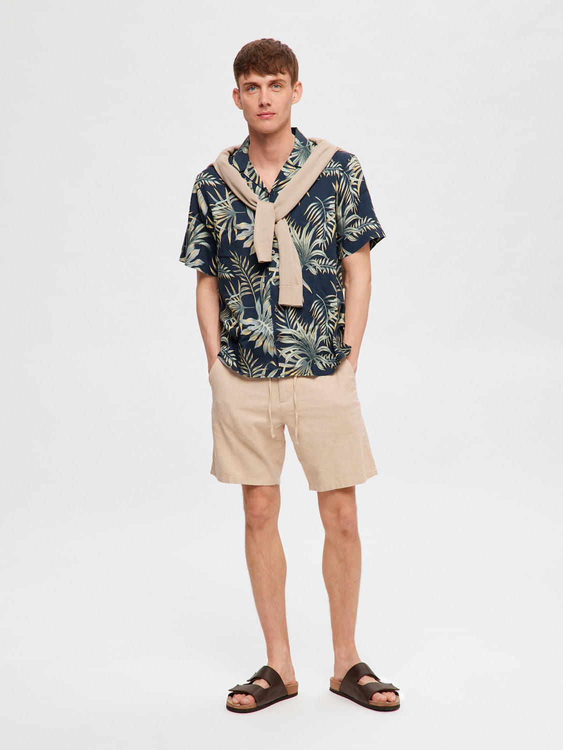 Blue Tropical Print Cuban Collar Shirt