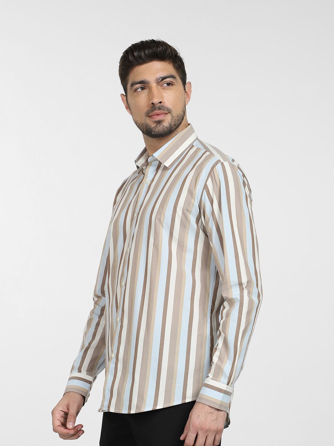 Light Brown Striped Full Sleeves Shirt