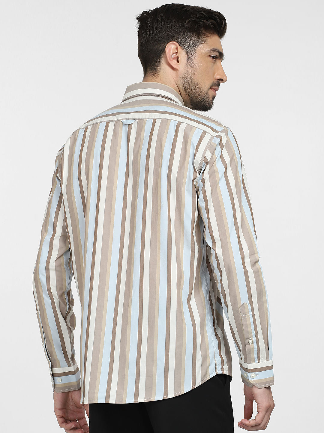 Light Brown Striped Full Sleeves Shirt