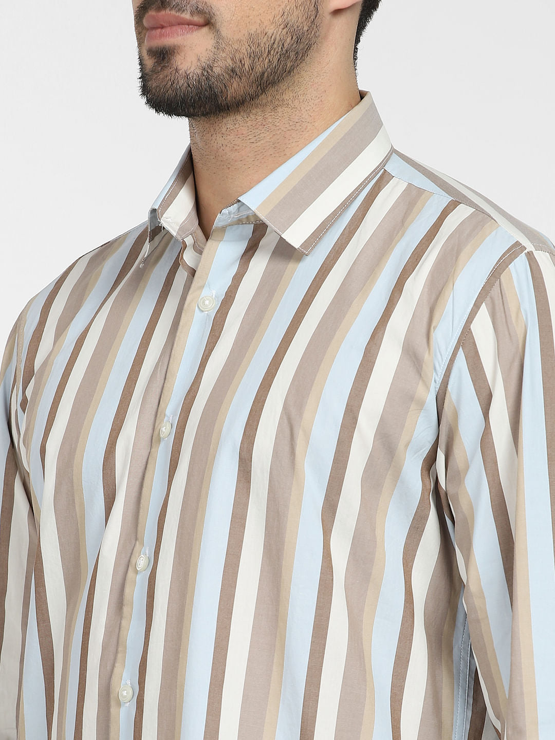 Light Brown Striped Full Sleeves Shirt