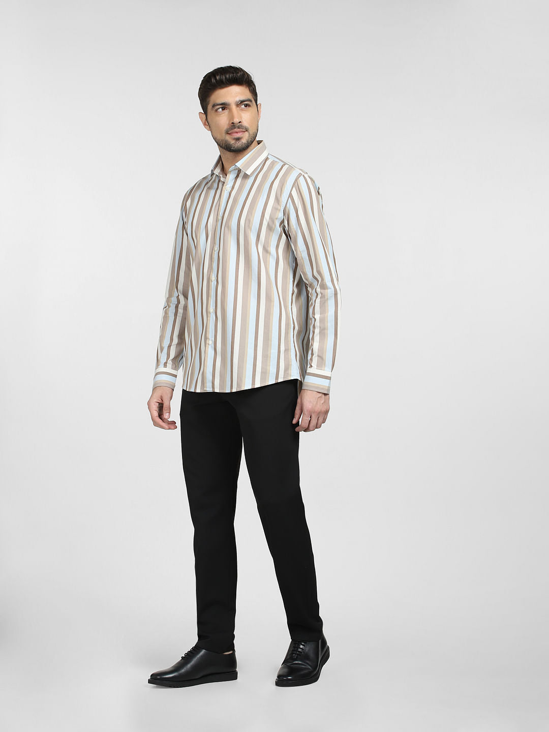 Light Brown Striped Full Sleeves Shirt