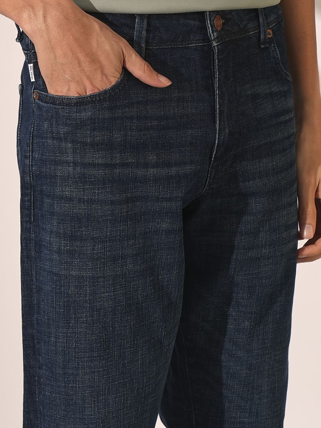 Dark Blue Mid Rise Leon Slim Fit Jeans