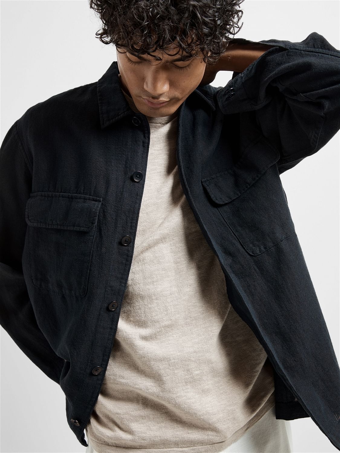Dark Blue Linen Overshirt