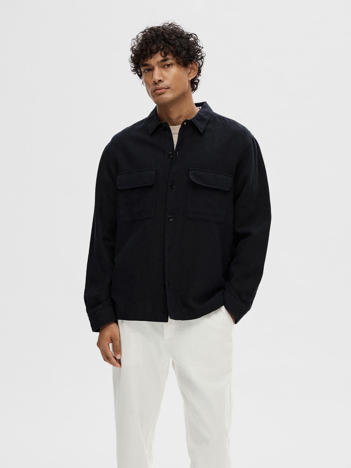 Dark Blue Linen Overshirt