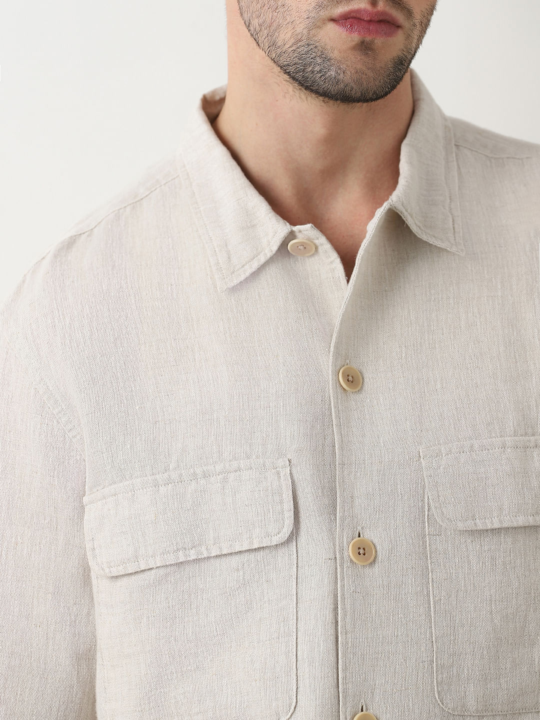 Light Beige Linen Overshirt