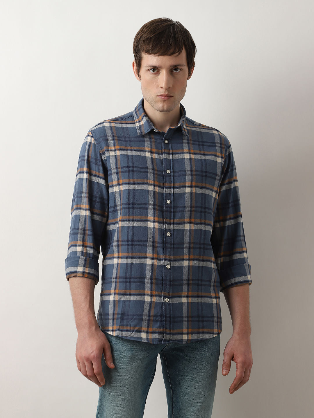 Blue Flannel Check Cotton Shirt