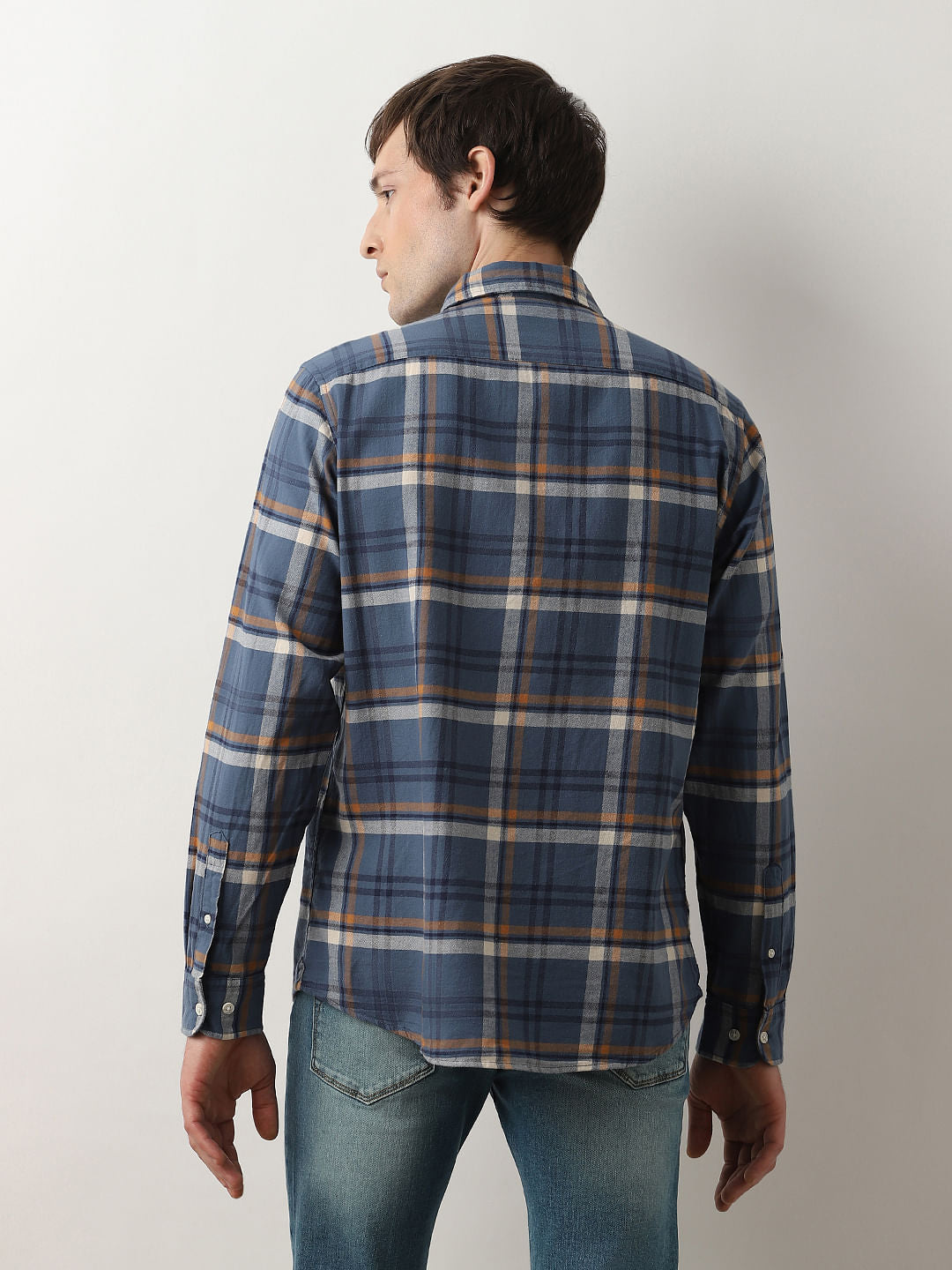 Blue Flannel Check Cotton Shirt
