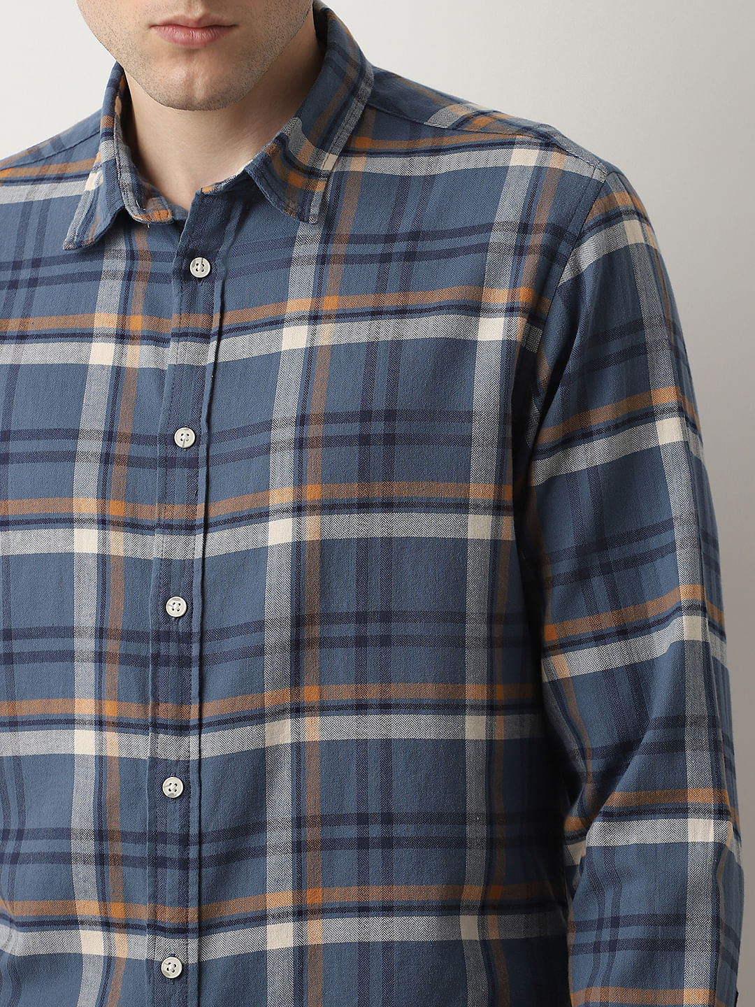 Blue Flannel Check Cotton Shirt