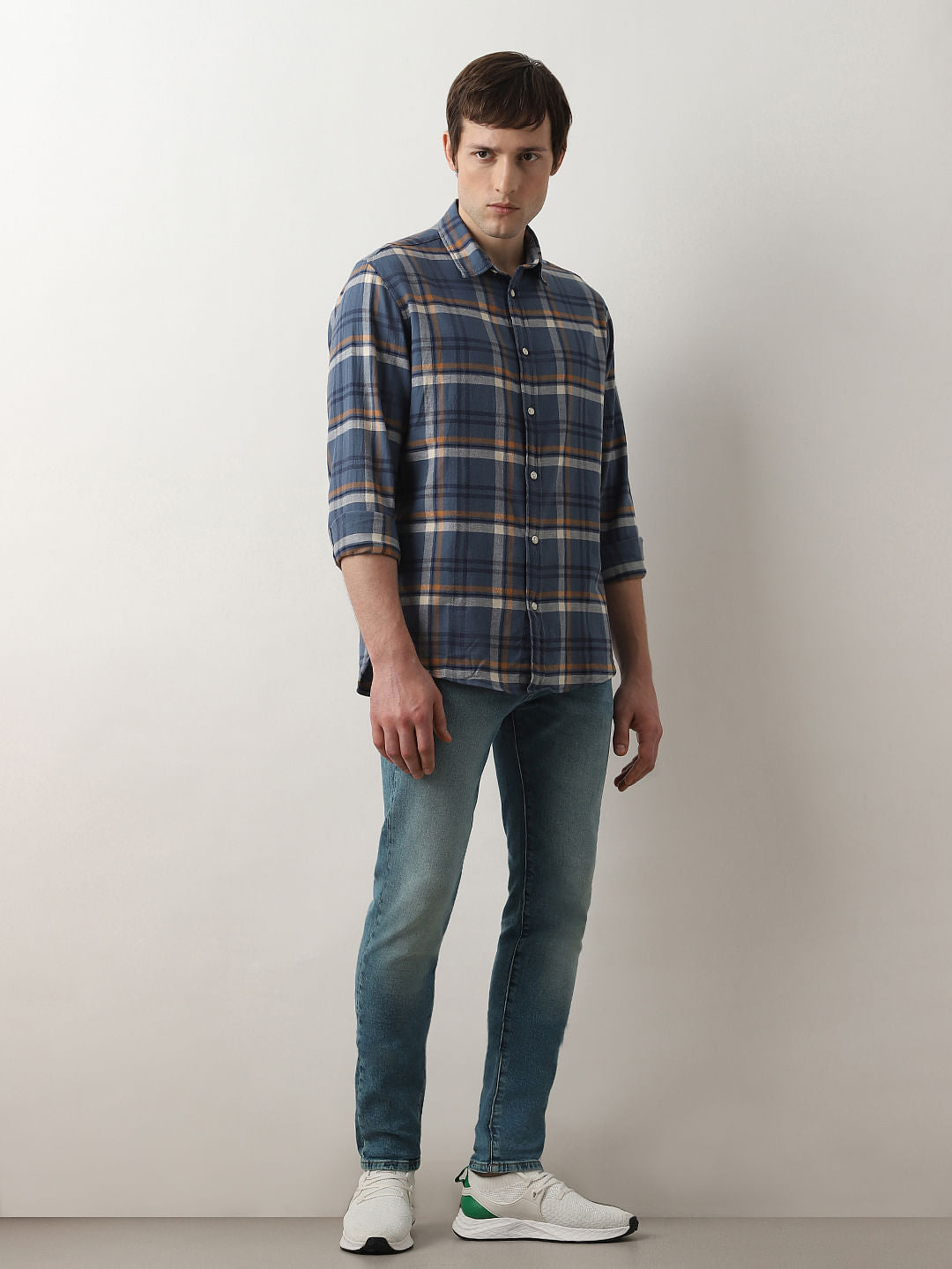 Blue Flannel Check Cotton Shirt