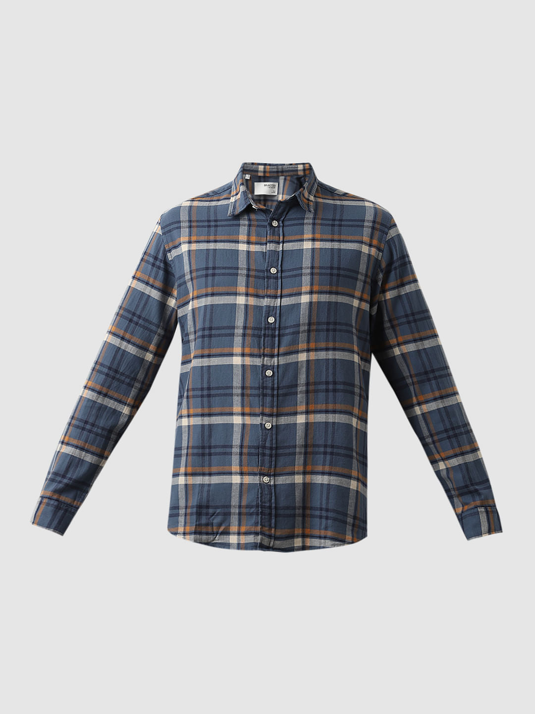Blue Flannel Check Cotton Shirt