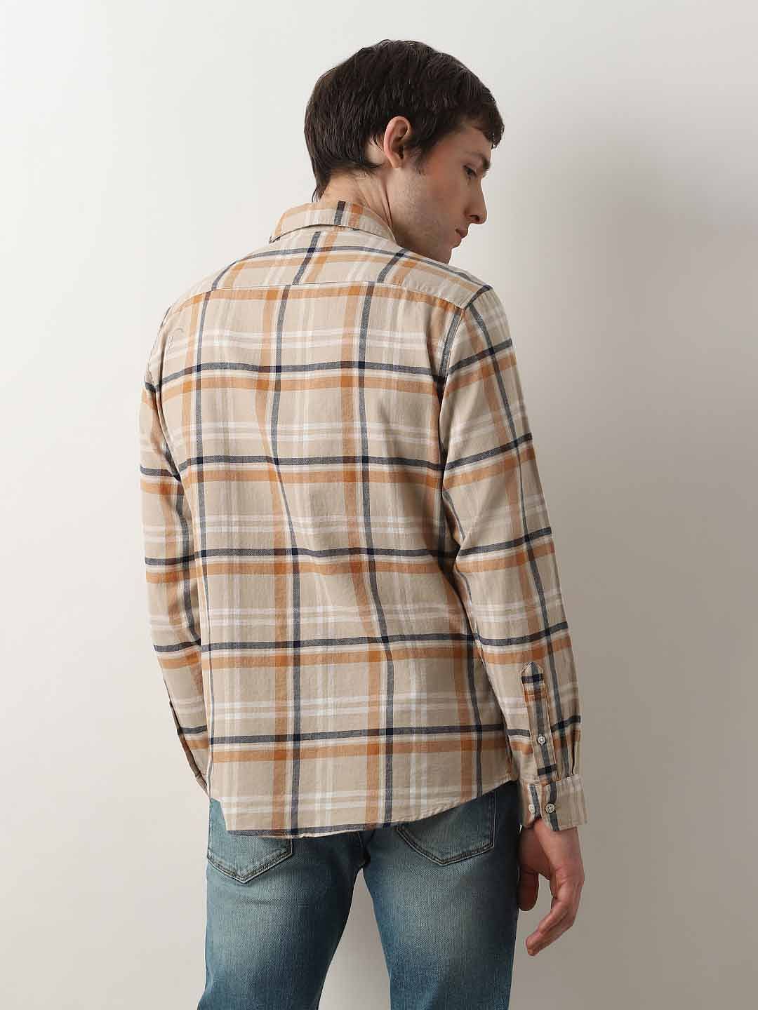 Beige Flannel Check Cotton Shirt