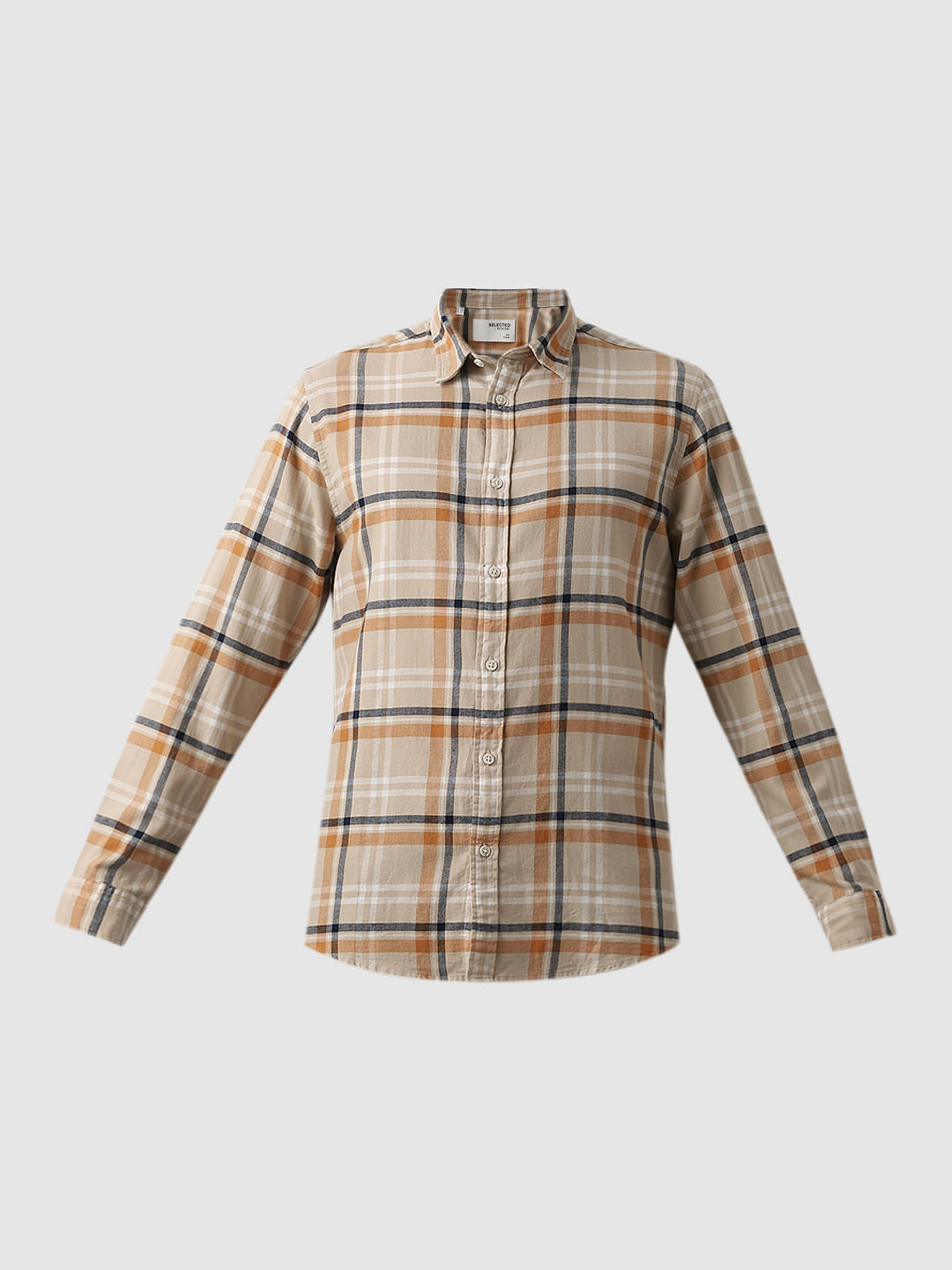 Beige Flannel Check Cotton Shirt