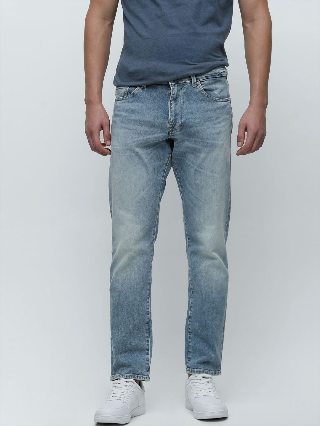 Blue Mid Rise Scott Straight Fit Jeans - Main Image