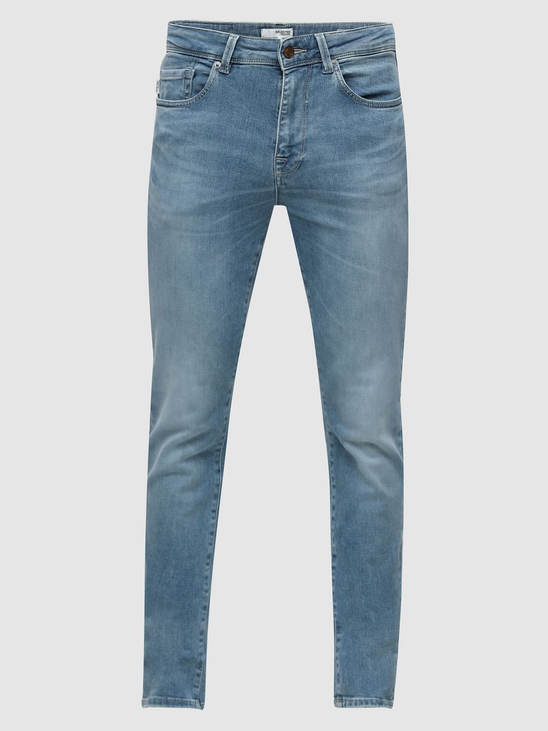 BLUE MID RISE LEON WASHED SLIM FIT JEANS