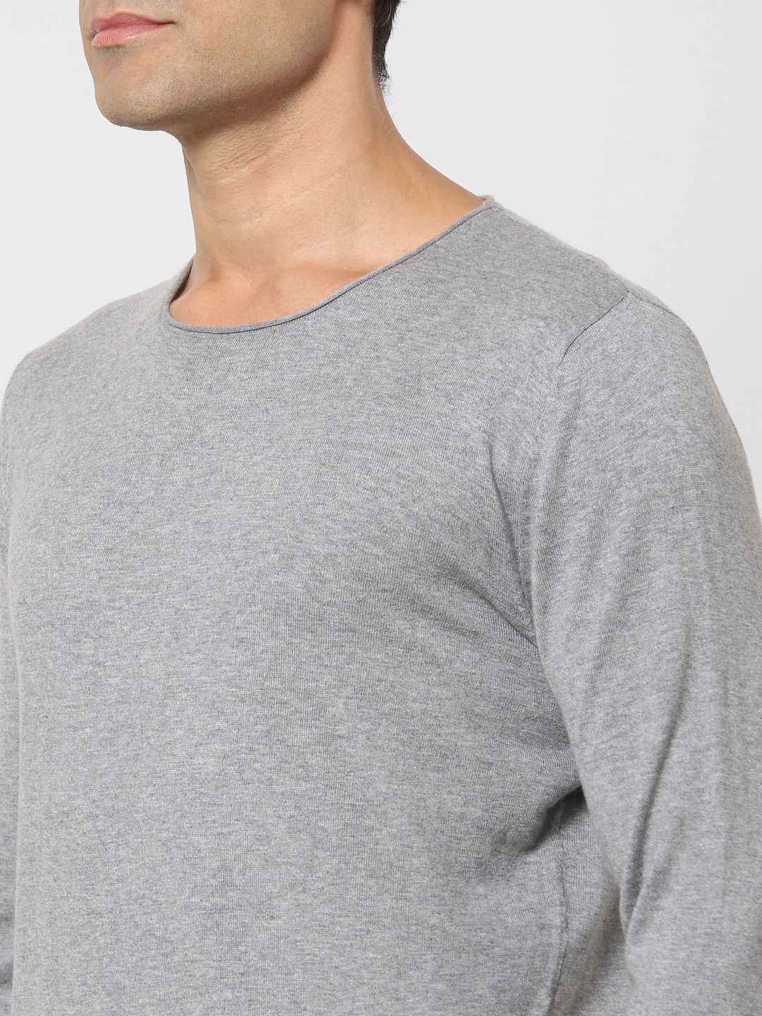 Grey Crew Neck Full Sleeves T-Shirt