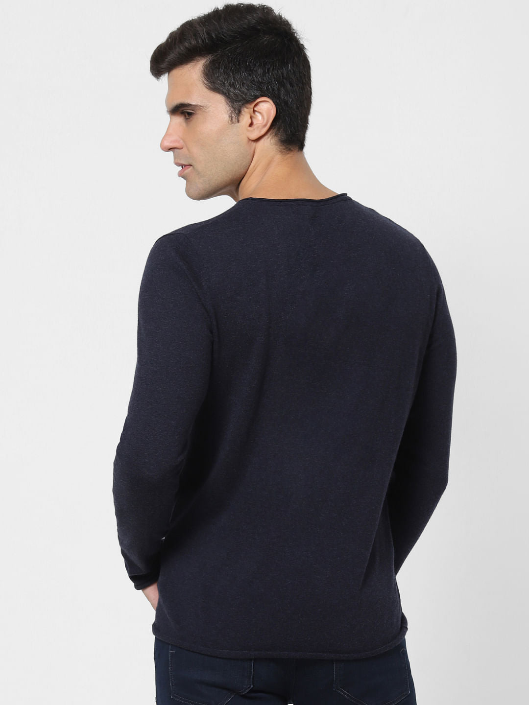 Blue Full Sleeves Crew Neck T-Shirt
